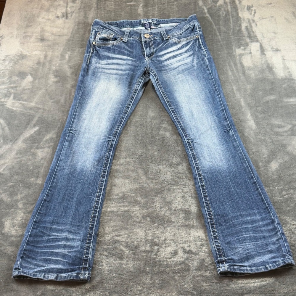 Amethyst Womens Bootcut Jeans Size 11 Medium Wash Distressed Embroidered Pockets